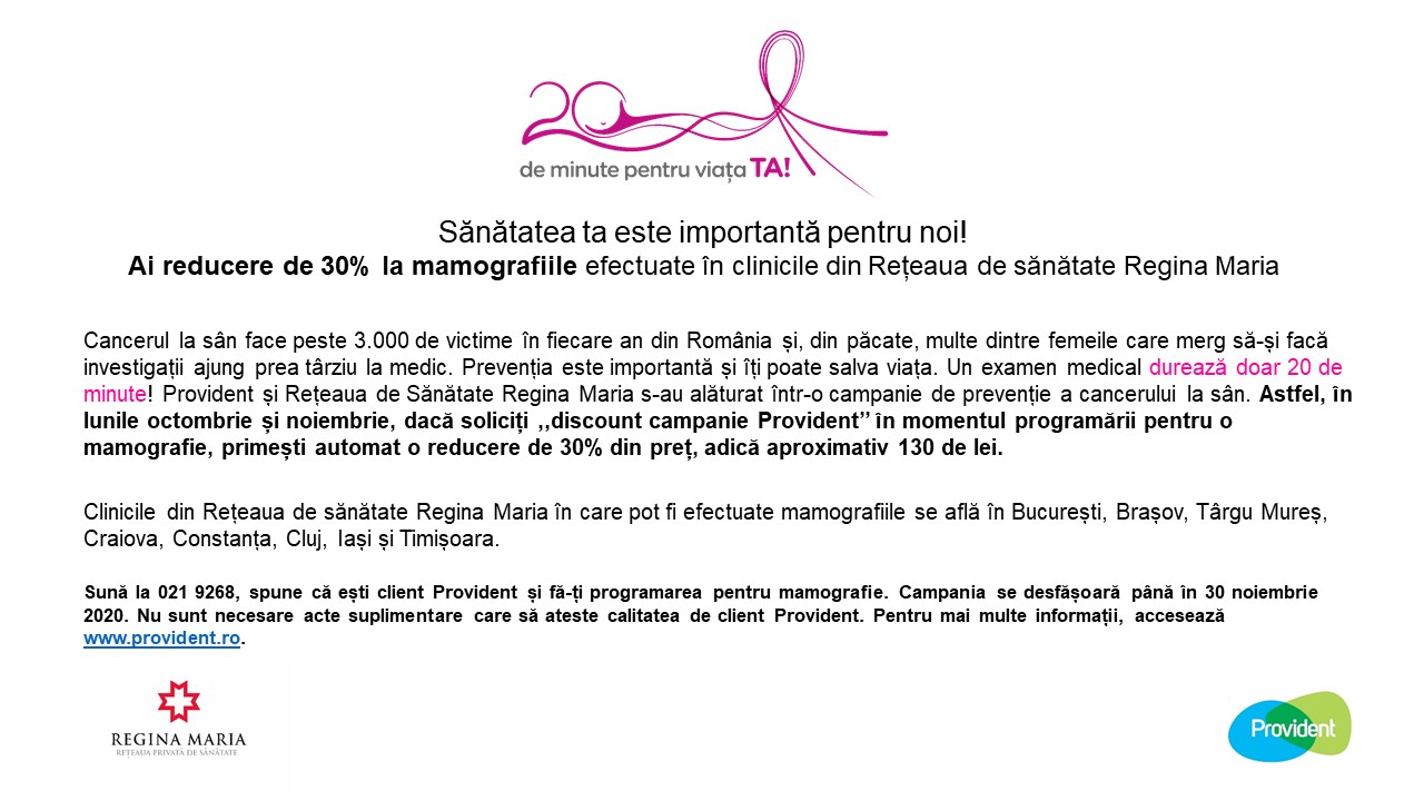 20 de minute pentru viața TA! Campanie de prevenție a cancerului la sân