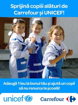 UNICEF si Carrefour ajuta copiii sa mearga la scoala