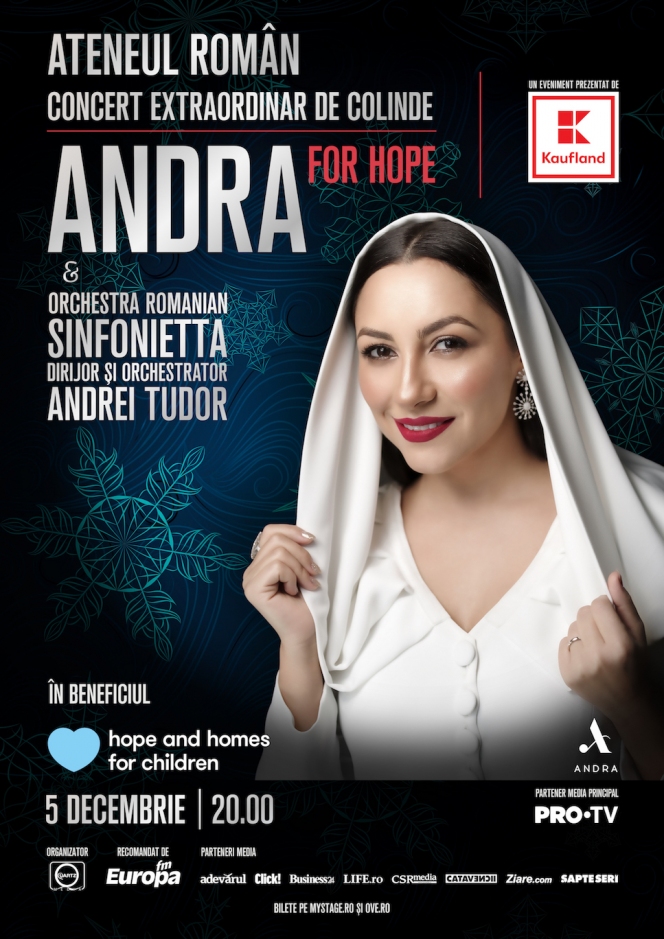 Andra va susține un concert extraordinar de colinde în beneficiul Hope and Homes for Children la Ateneul Român