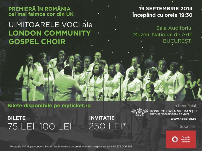 Cel mai indragit cor de gospel din UK concerteaza in Bucuresti pentru HOSPICE