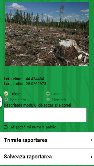 Aplicatia mobila pentru raportarea taierilor de paduri din Romania