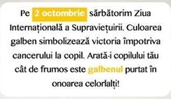 Romania poarta galben pe 2 octombrie in semn de respect fata de cei care lupta impotriva cancerului