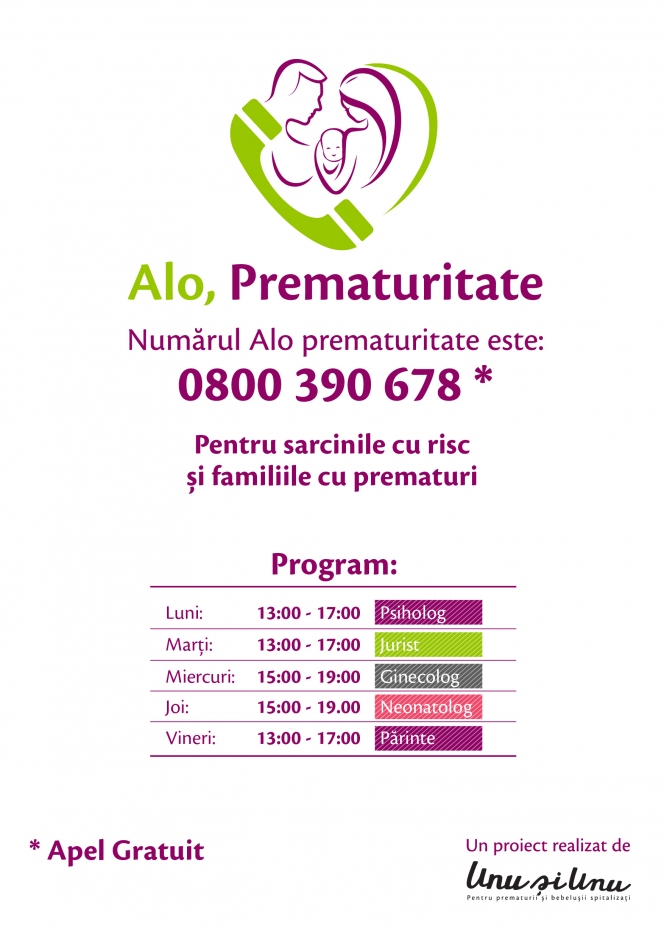 Alo Prematuritate: 0800 390 678, prima linie gratuita din Romania pentru preventie si suport in prematuritate