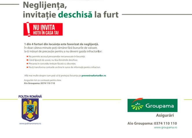 Neglijenta, invitatie deschisa la furt, o campanie Groupama Asigurari in parteneriat cu  Inspectoratul General al Politiei Romane