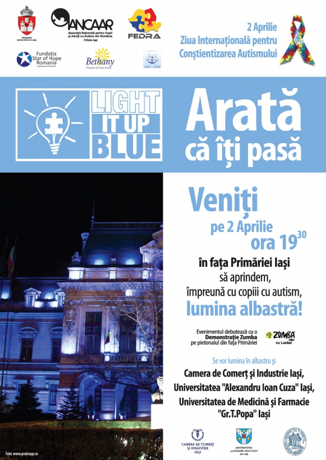 Primaria Iasi se va ilumina in albastru in seara zilei de 2 aprilie