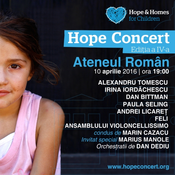 Amalia Enache si Dragos Bucurenci vor prezenta Hope Concert, un eveniment dedicat copiilor vulnerabili ai Romaniei