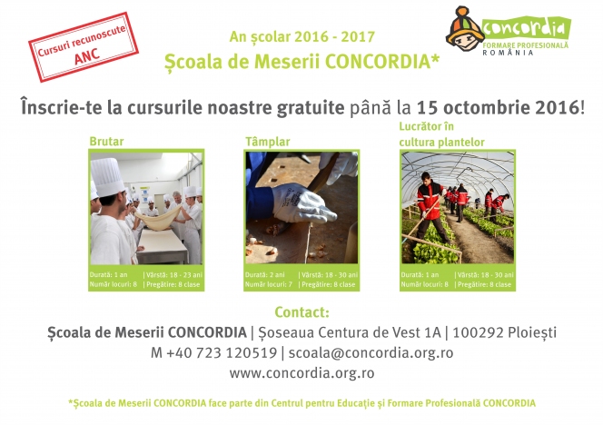 CONCORDIA continuă înscrierile la Școala de Meserii