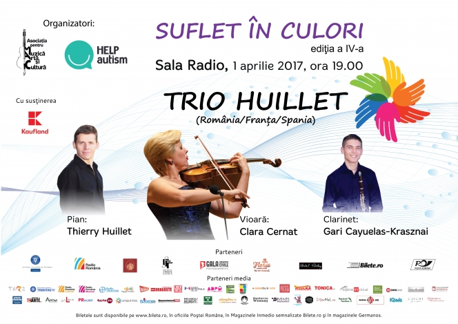 Trio Huillet  în concert la cea de-a IV-a ediție a evenimentului  SUFLET ÎN CULORI – Concert caritabil în beneficiul copiilor cu autism
