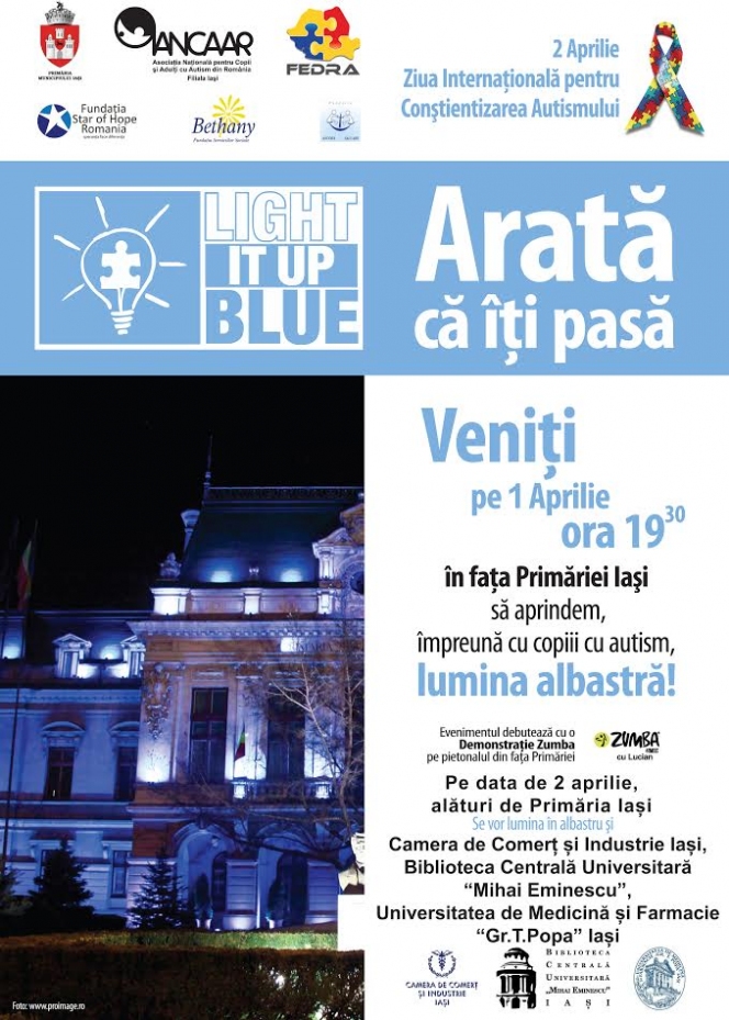 Primăria Iași se va ilumina în albastru pe 1 și 2 Aprilie