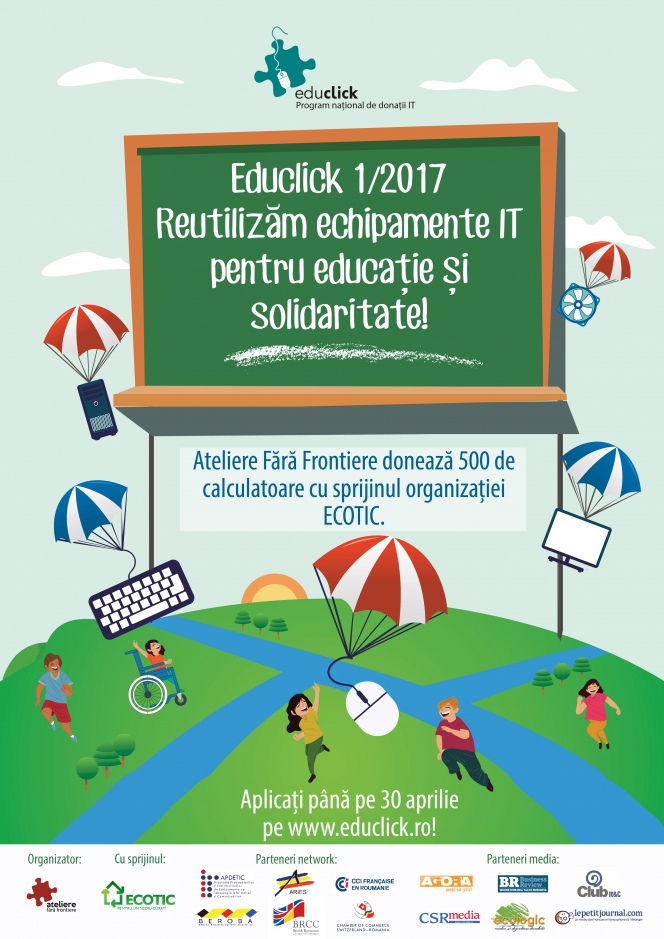 Ateliere Fără Frontiere donează 500 de calculatoare prin programul Educlick 1/2017 cu sprijinul organizației ECOTIC