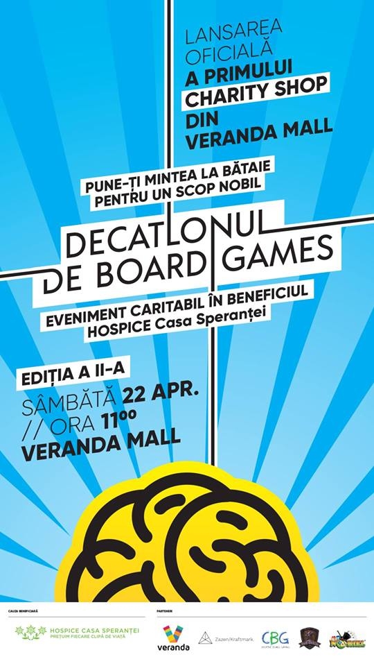 Veranda Mall va găzdui sâmbăta aceasta Decatlonul de Board Games, un eveniment caritabil al HOSPICE Casa Speranței