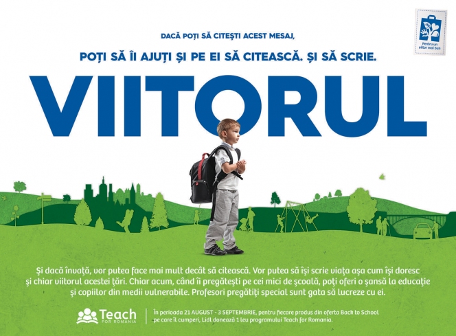 Lidl susține accesul la educație și donează către programul național Teach for Romania câte 1 leu pentru fiecare produs din oferta „Back to School” achiziționat