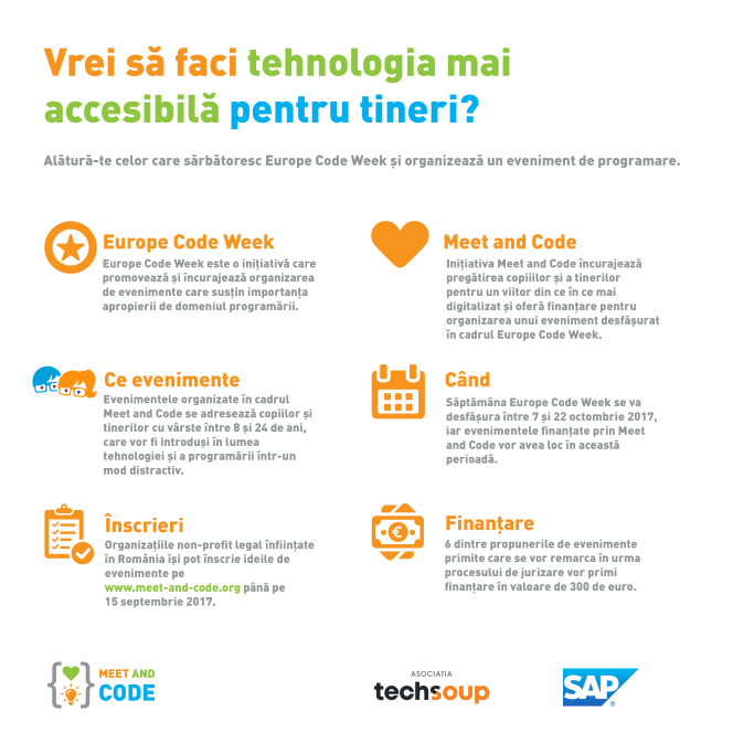 Ultimele 2 săptămâni pentru a propune un eveniment de programare în cadrul inițiativei Meet and Code