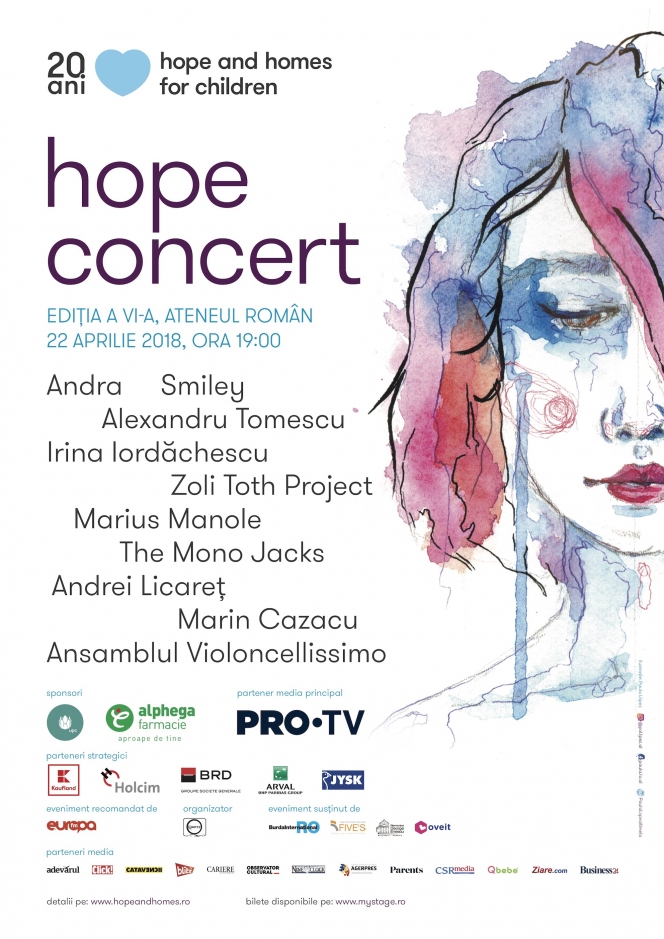 Andra, Smiley, Alexandru Tomescu, Marius Manole și Zoli Toth pe scena Ateneului la cea de-a șasea ediție a Hope Concert