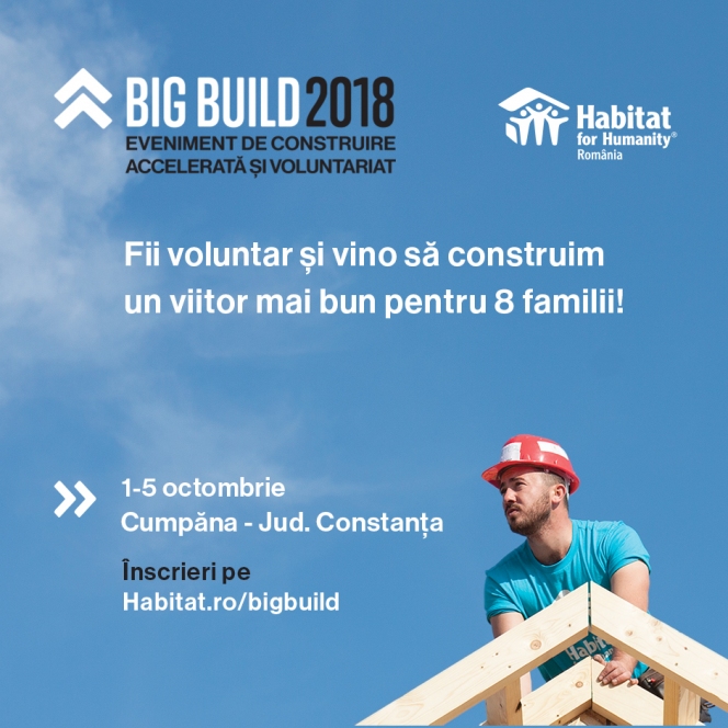 Habitat for Humanity caută 100 voluntari care vor construi 8 case în 5 zile la BIG BUILD 2018