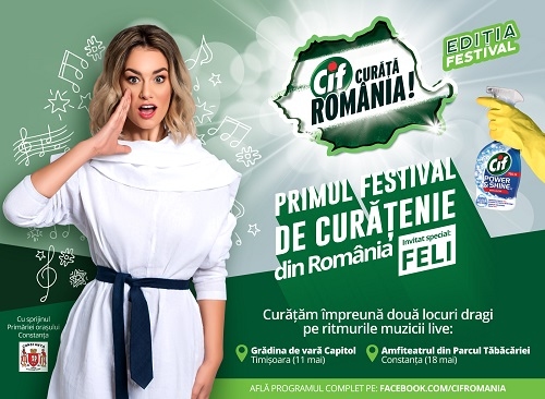 Cif Curăță România: două acțiuni de curățenie și concerte live susținute de Feli, la Timișoara și Constanța