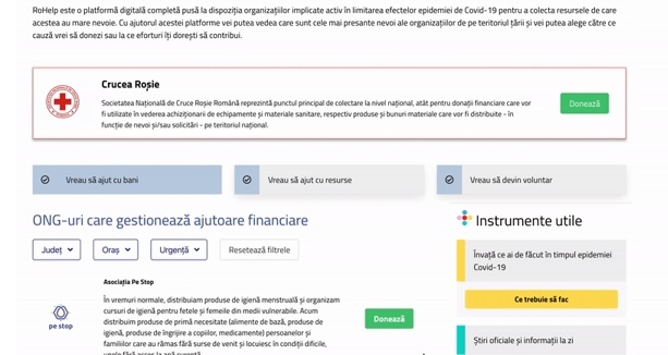 28 de ONG-uri adună donații pentru combaterea efectelor COVID19 prin platforma RoHelp.ro, dezvoltată gratuit de voluntarii Code for Romania Task Force