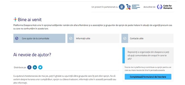 DiasporaHub.ro, a cincea soluție digitală de luptă contra efectelor COVID-19, a fost lansată de Code for Romania Task Force