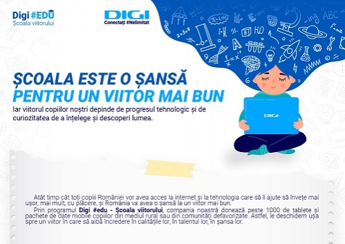 Digi#EDU. Școala viitorului oferă acces la internet și tablete copiilor din mediul rural