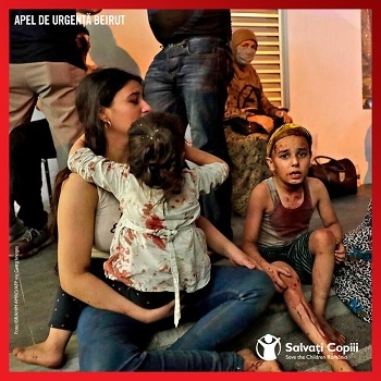 Salvați Copiii lansează un apel pentru intervenție umanitară urgentă în Beirut: copiii trebuie puși la adăpost