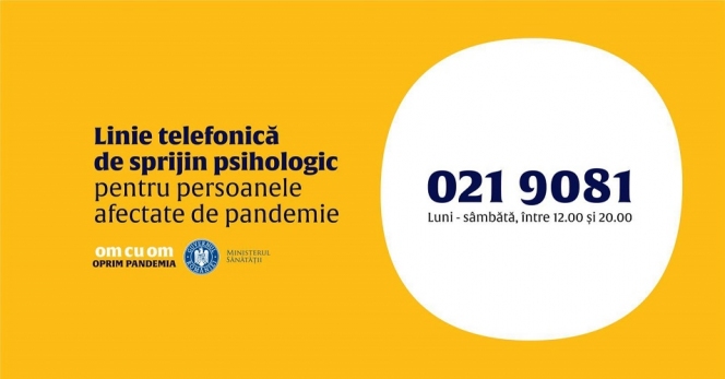 Linie telefonică de suport psihologic-emoțional gratuit pentru persoanele afectate de COVID-19