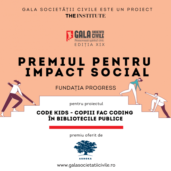 Programul ”CODE Kids – Copiii fac coding în bibliotecile publice” a primit Premiul pentru Impact Social la Gala Societății Civile