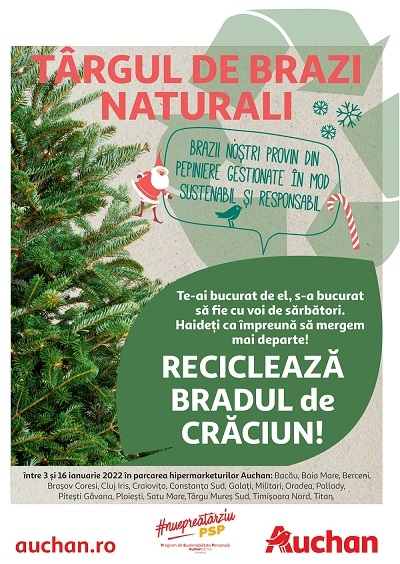 Auchan România organizează târguri de brazi naturali și demarează o campanie de colectare și reciclare a acestora