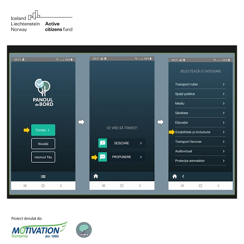 Aplicația Panoul de Bord are opțiunea depunerii de Propuneri privind îmbunătățirea accesului la echipamentele de mobilitate