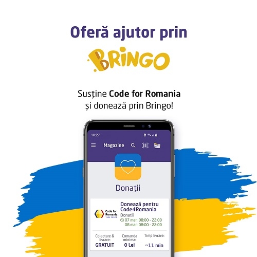 Bringo România susține eforturile Code for Romania de a sprijini refugiații ucraineni: donație de 2% din venituri și o nouă secțiune dedicată donațiilor direct din aplicația Bringo