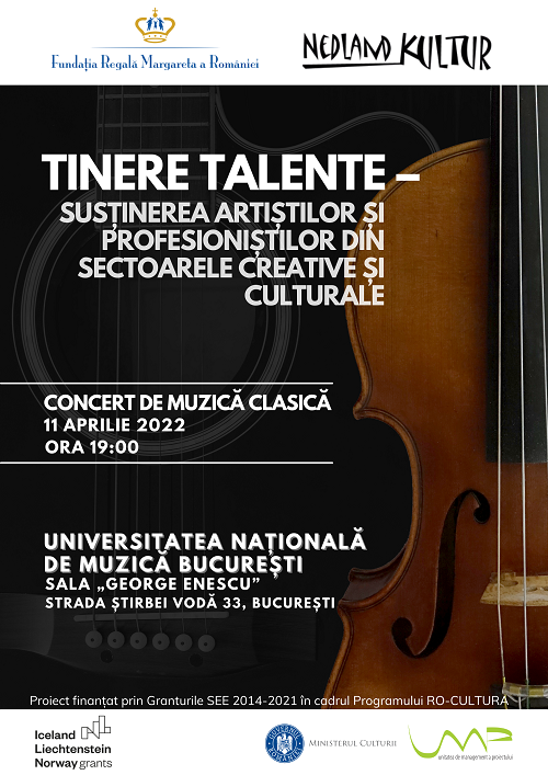 Concert de muzică clasică oferit de muzicieni debutanți, primul din stagiunea proiectului „Tinere Talente – Susținerea artiștilor și profesioniștilor din sectoarele creative și culturale”