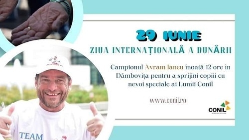 În 29 iunie 2022, de Ziua Internațională a Dunării, Avram Iancu înoată 12 ore în beneficiul copiilor speciali ai Asociației CONIL