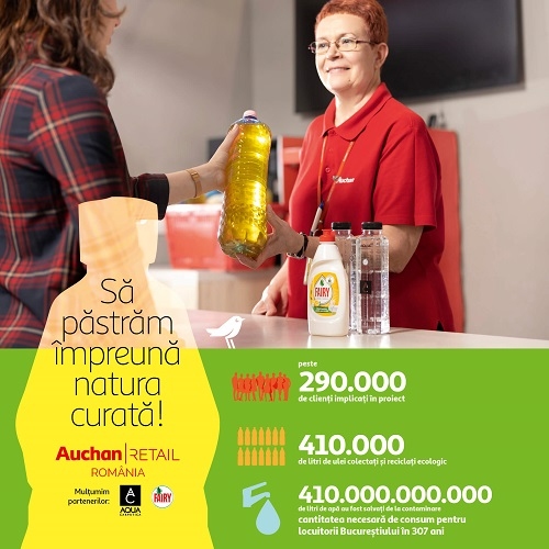 Peste 290.000 de români s-au implicat în campania de colectare și reciclare a uleiului alimentar uzat demarată de Auchan