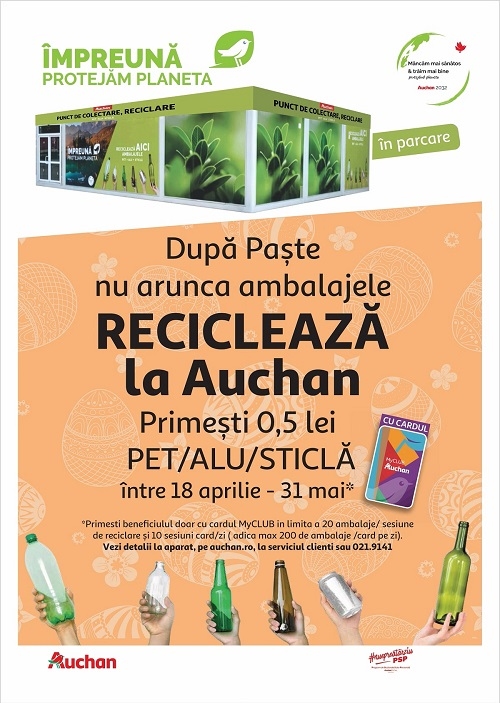 În anticiparea viitorului sistem de garanție-returnare, Auchan a instalat aparate tip RVM și va oferi 0,5 lei sub formă de voucher de fidelitate, pentru fiecare ambalaj reciclat în magazinele sale până la 31 mai