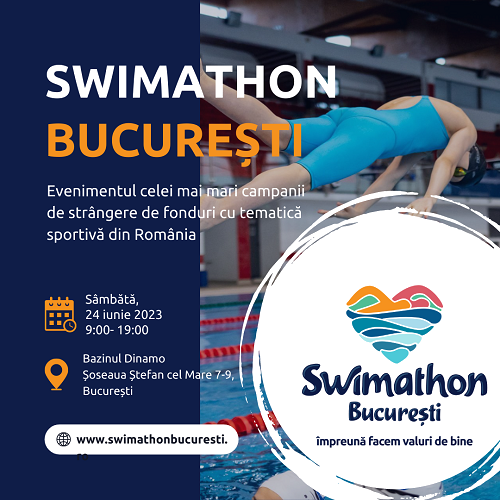 Fundația Comunitară București vă invită sâmbătă, 24 iunie, la bazinul olimpic Dinamo, la evenimentul Swimathon București