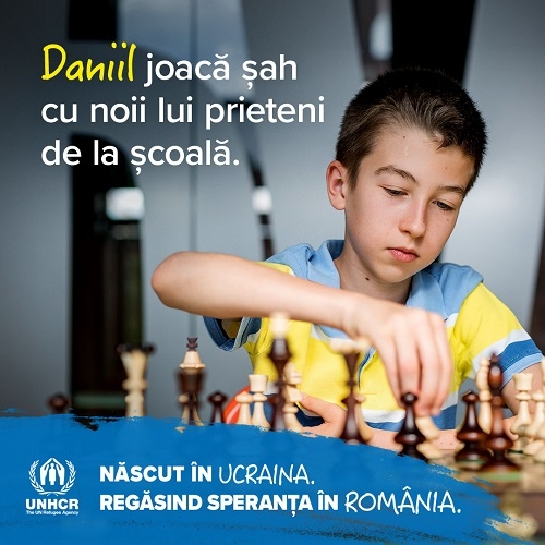 „Născut în Ucraina. Regăsind speranța în România”.