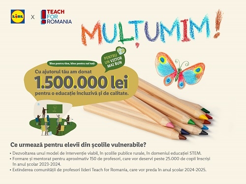 Cu sprijinul clienților săi, Lidl România investește 1.500.000 lei în recrutarea și formarea cadrelor didactice din România