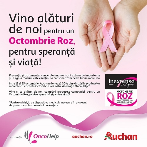 Auchan donează 30% din vânzările produselor textile marcate cu eticheta Octombrie Roz către Asociația OncoHelp