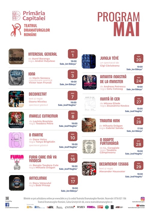 TEATRUL DRAMATURGILOR ROMÂNI - programul evenimentelor din luna MAI!
