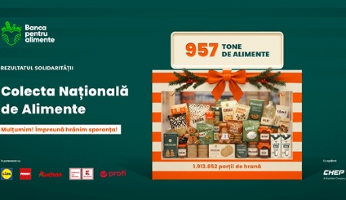 Cea mai mare Colectă Națională de Alimente de până acum: trei zile de solidaritate, 1.082 magazine, 957 tone de alimente donate. Un Crăciun mai liniștit pentru peste 130.000 de persoane vulnerabile.