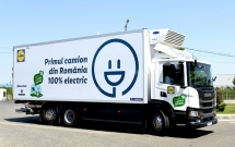 Primul camion electric din România marca Scania va face parte din flota Blue River și va livra produse pentru Lidl România